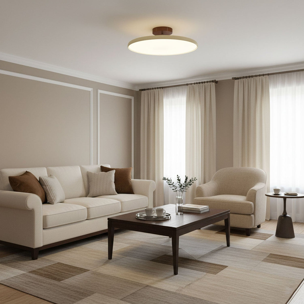 Ceiling Light LED Round Cream Disc Terracotta | Modern
