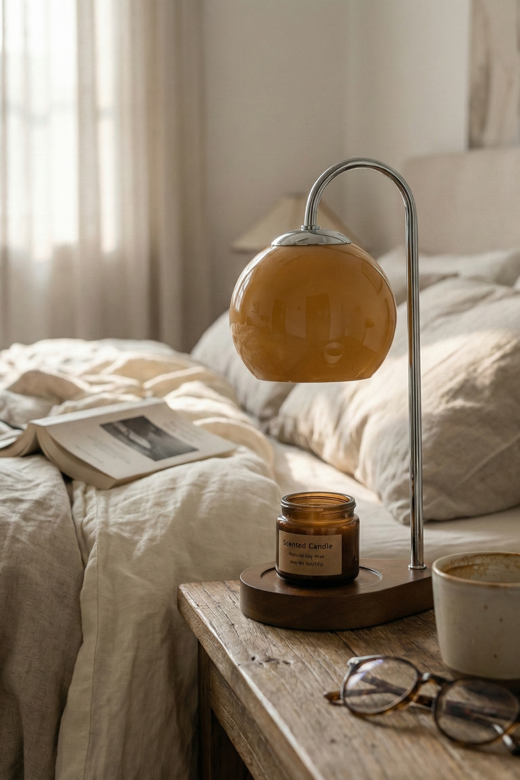 Modern Ambient Table Lamp with Glass Shade | Candle Warmer Accent