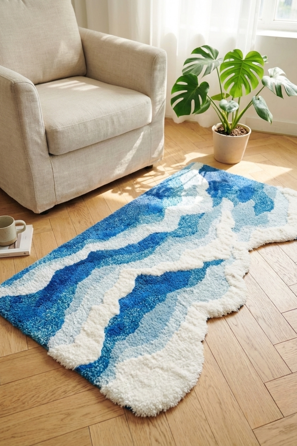 Modern Washable Rug | Wave Pattern Living Room Accent
