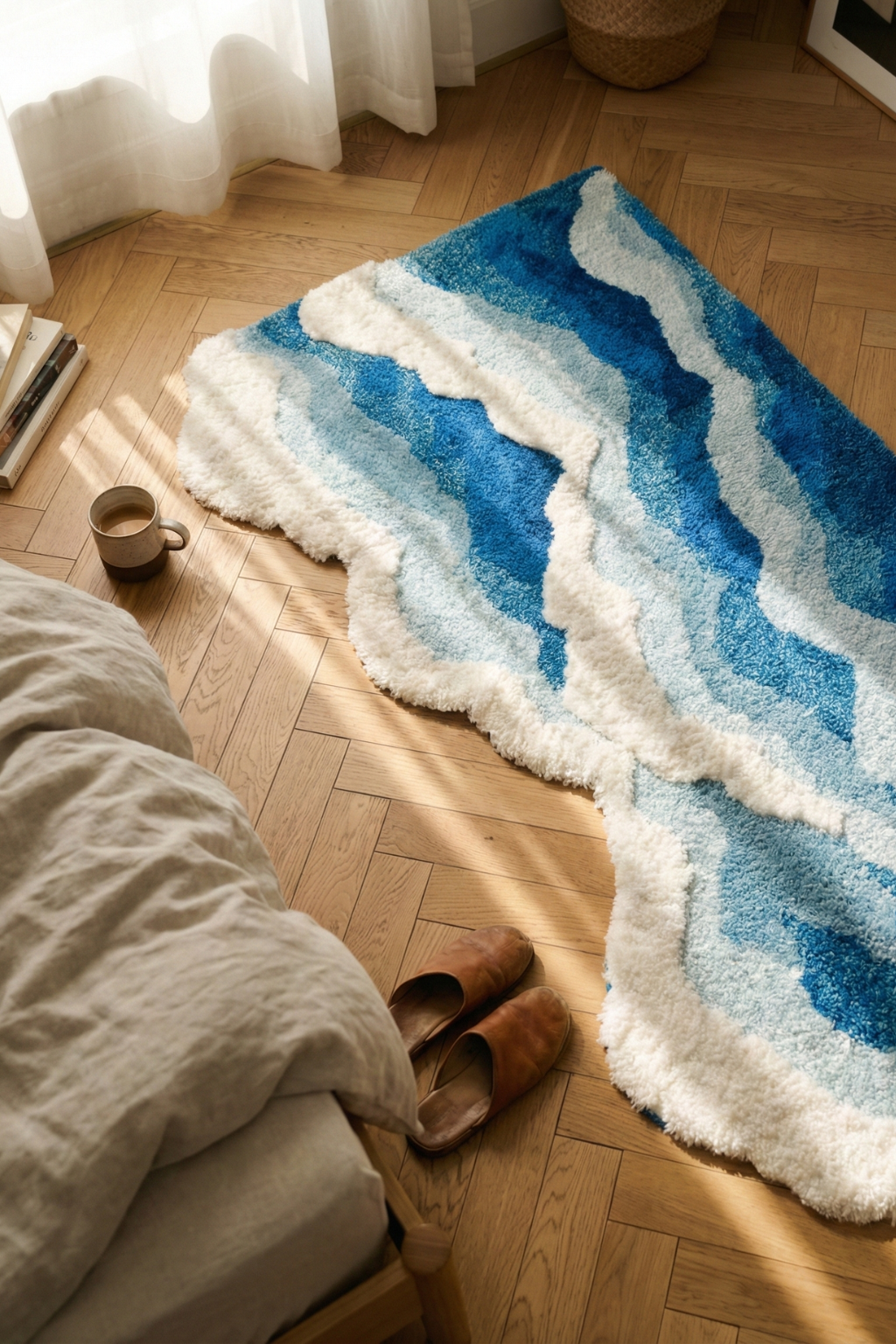 Modern Washable Rug | Wave Pattern Living Room Accent
