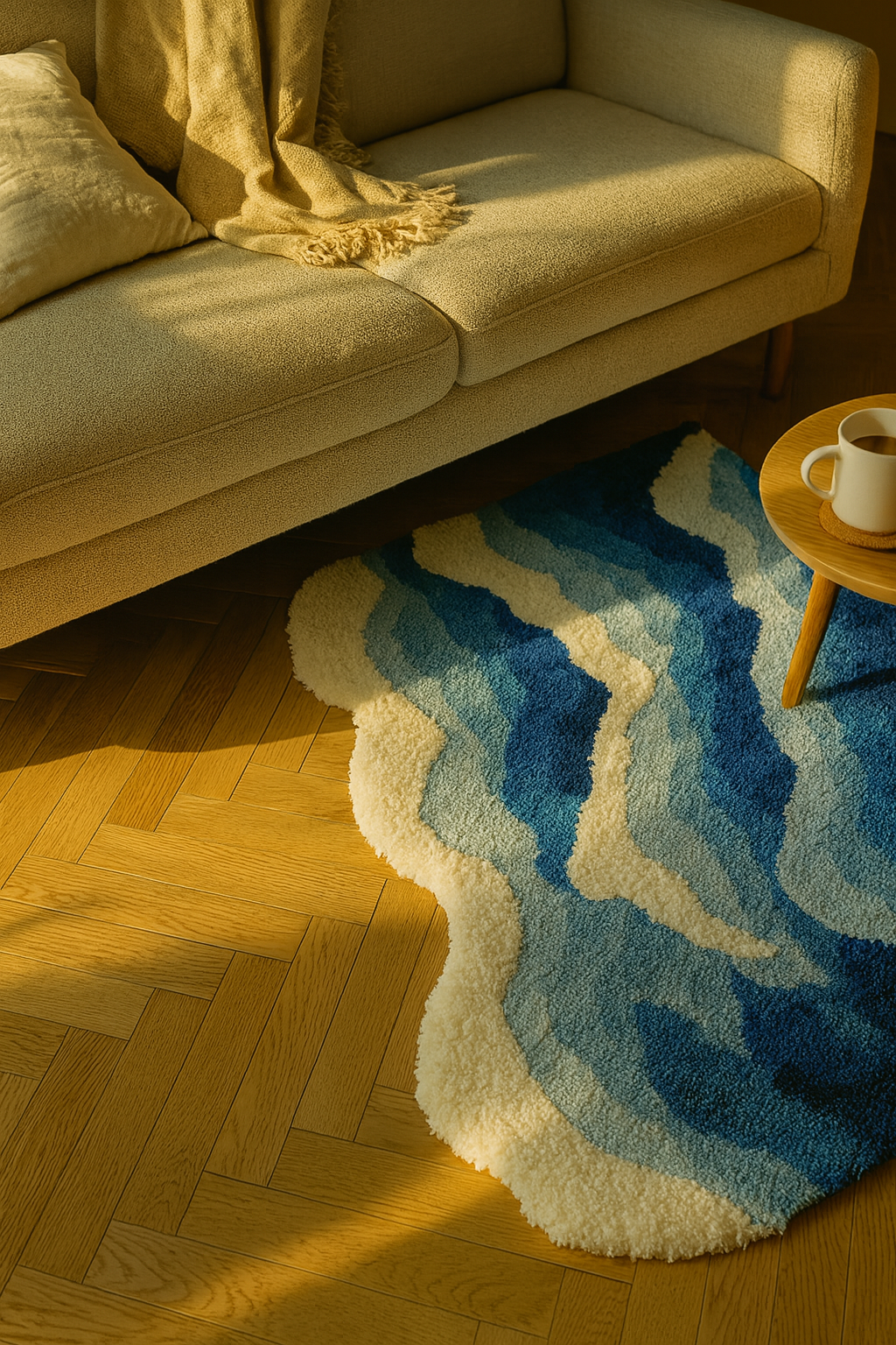 Modern Washable Rug | Wave Pattern Living Room Accent