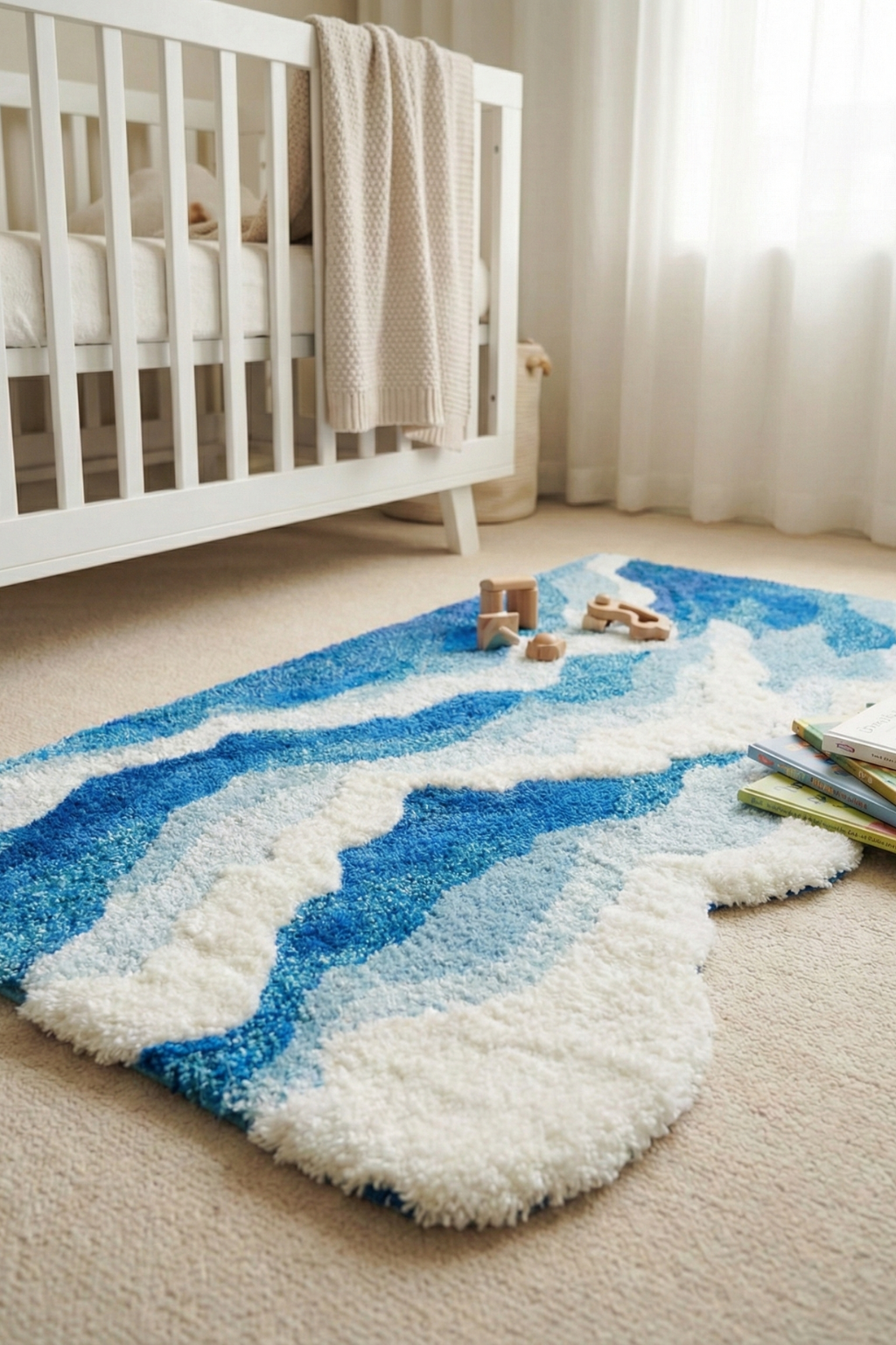 Modern Washable Rug | Wave Pattern Living Room Accent