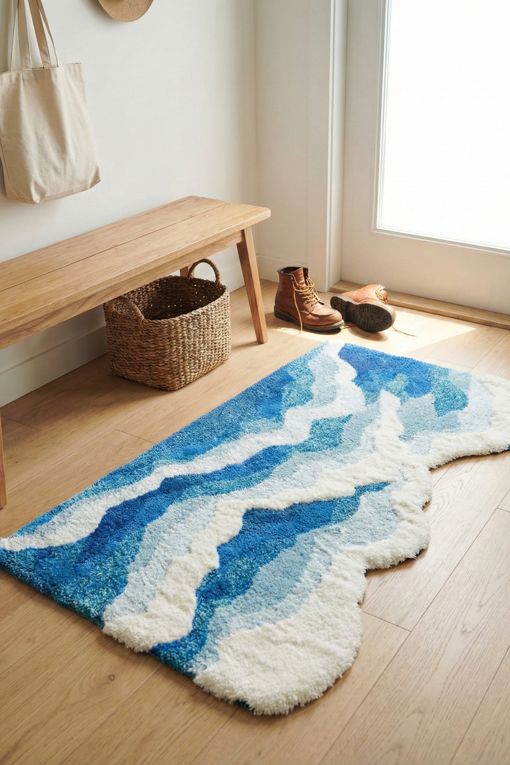 Modern Washable Rug | Wave Pattern Living Room Accent