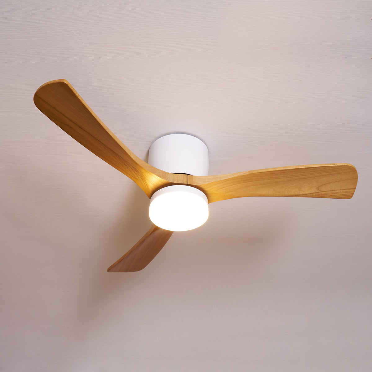 Ceiling Fan with Light 3-Blade Wood Remote | Flush Mount