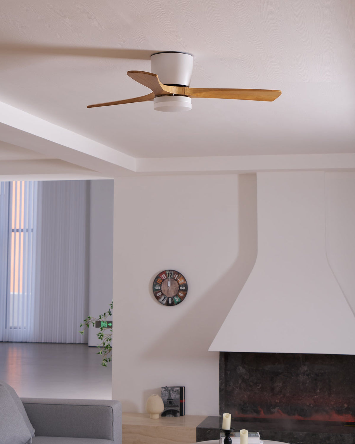 Ceiling Fan with Light 3-Blade Wood Remote | Flush Mount