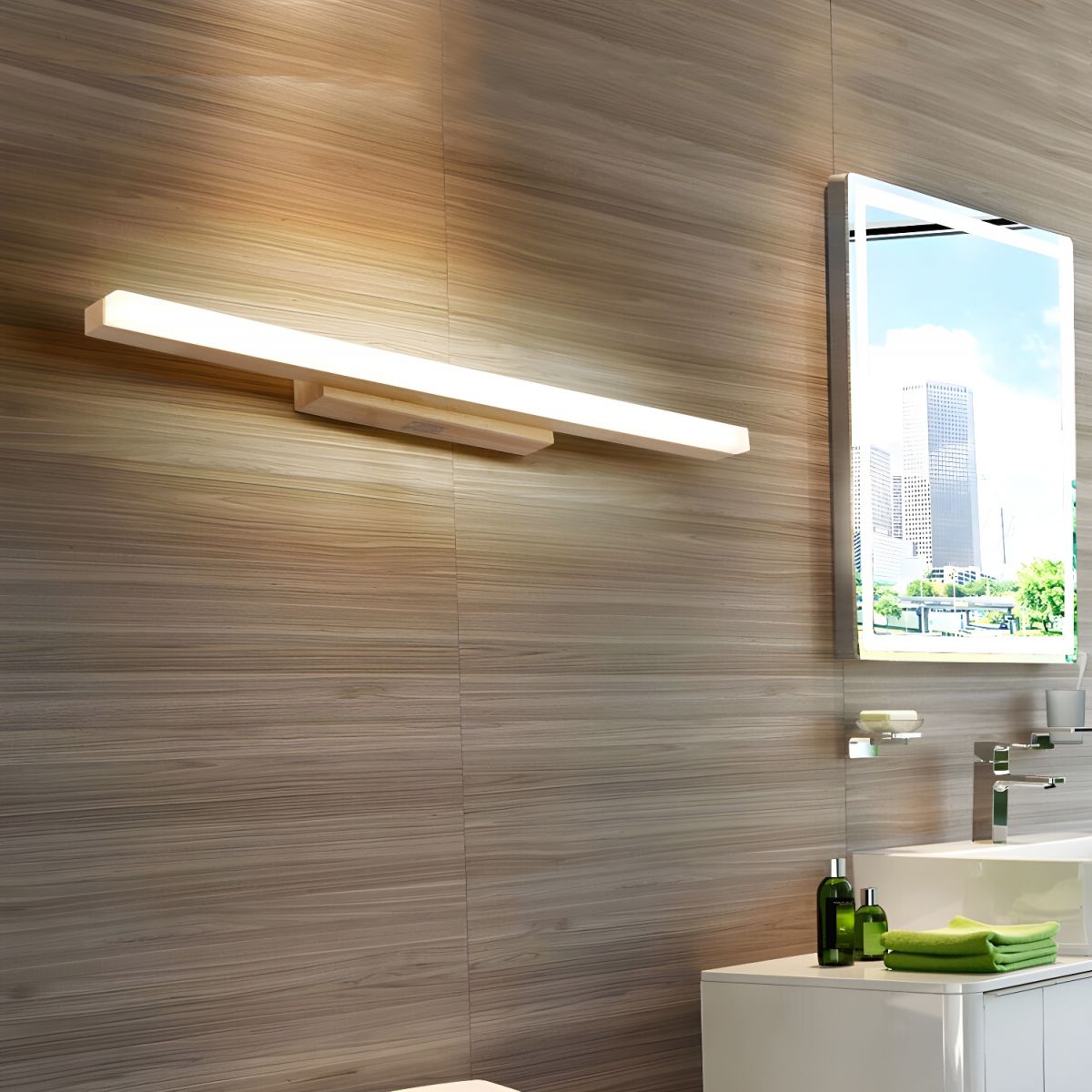 Bathroom Vanity Light with Wooden Mount | LED