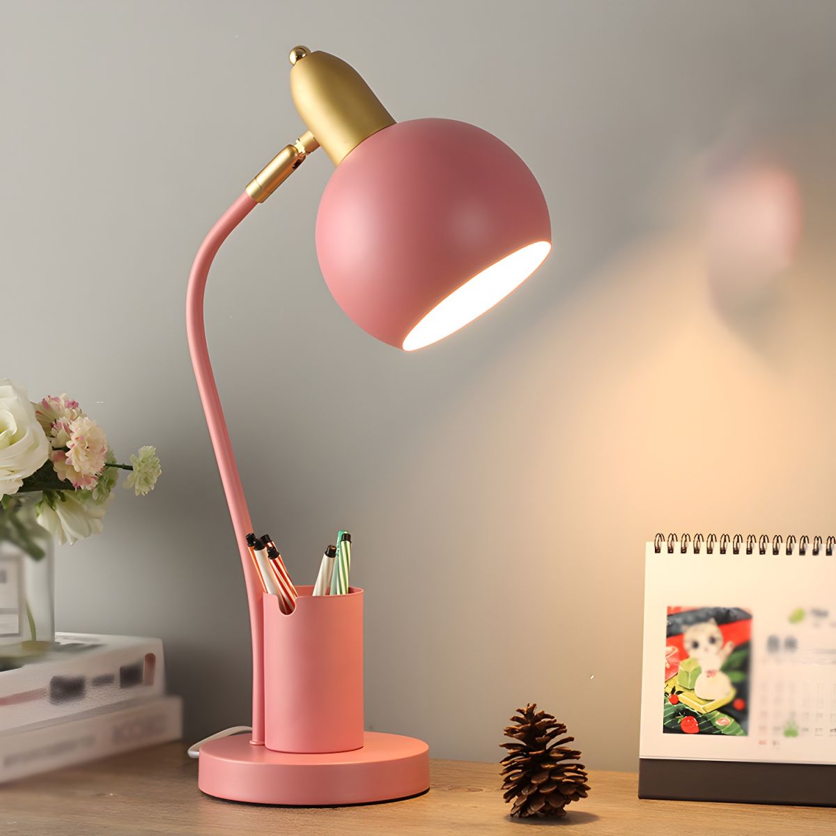 Bedside Lamp Adjustable Dome with Pen Holder | Desk Reading