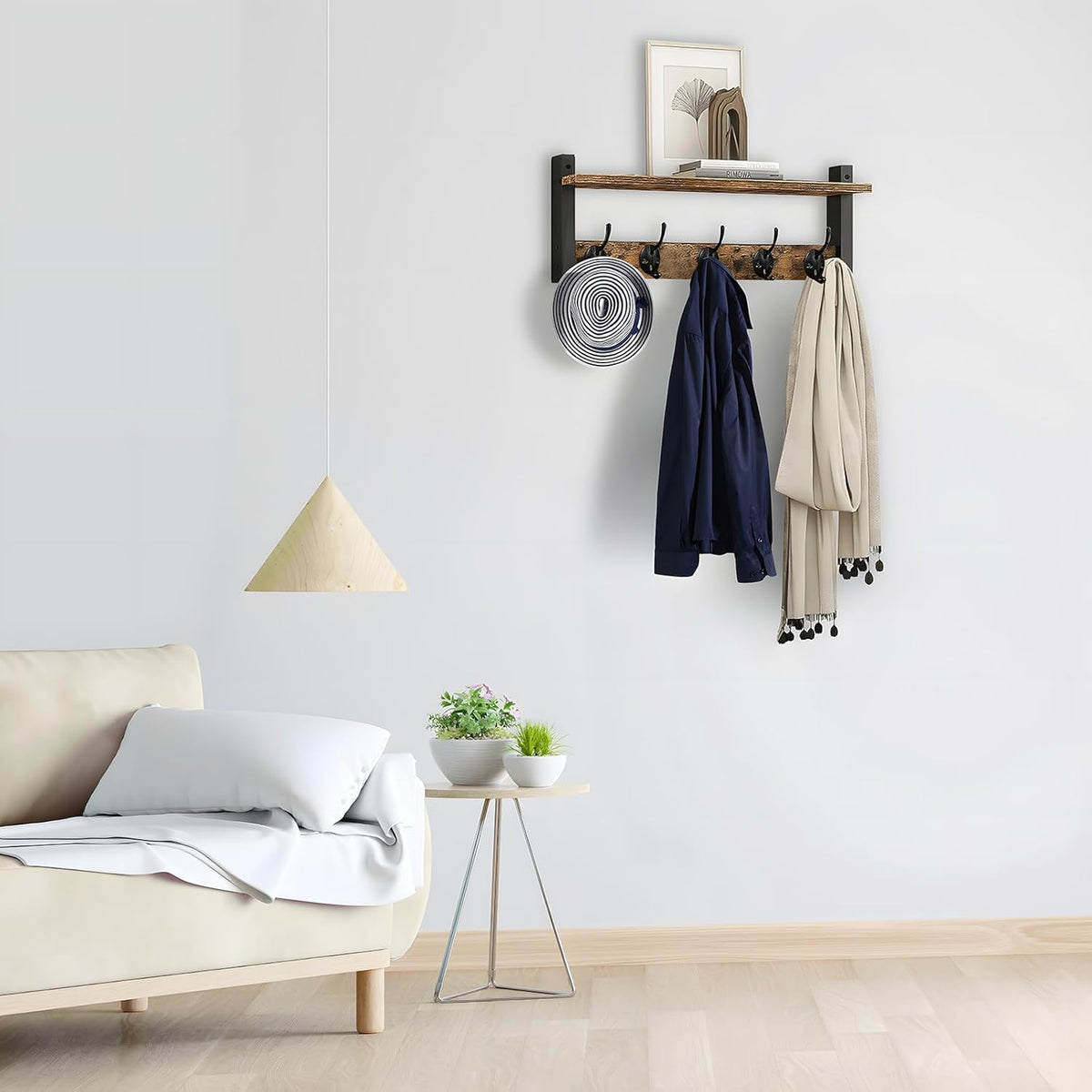 Coat Hangers Rustic Wall Rack with Shelf | 5-Hook