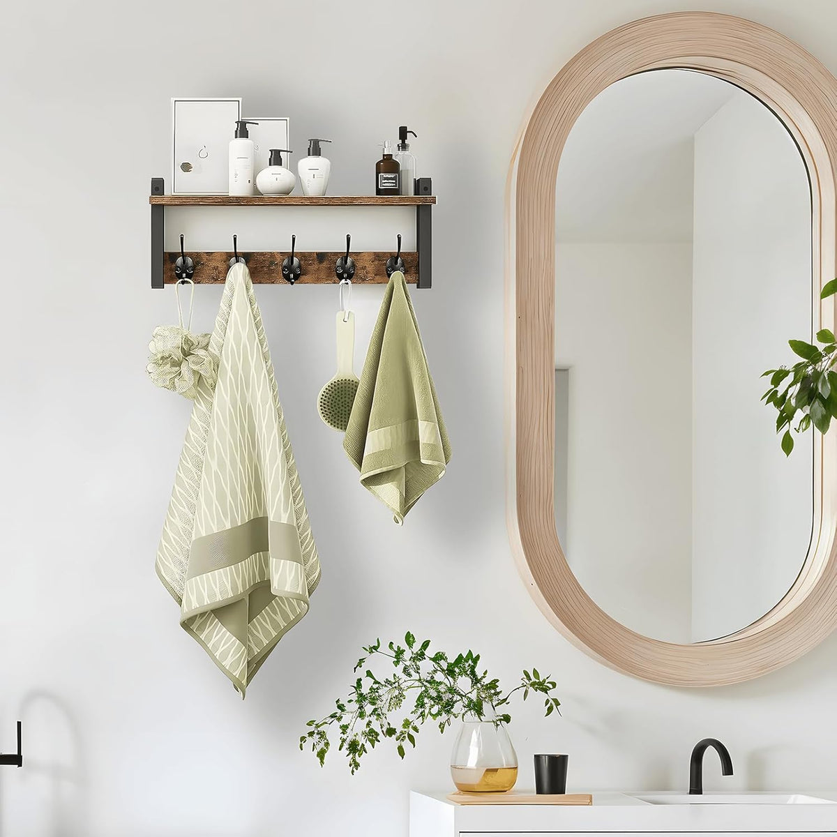 Coat Hangers Rustic Wall Rack with Shelf | 5-Hook