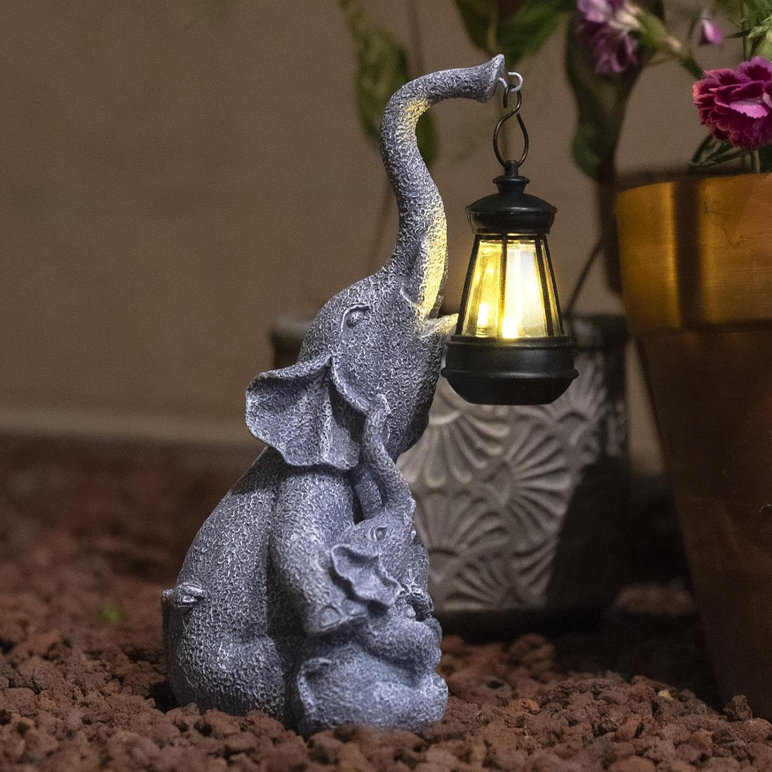 Elephant Statue Solar Lantern Decorative Lighting | Garden