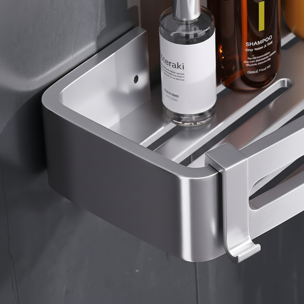 Floating Shelves Shower Caddy with Hooks | No-Drill