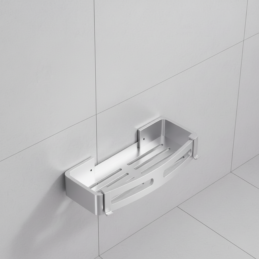 Floating Shelves Shower Caddy with Hooks | No-Drill