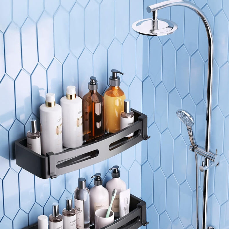 Floating Shelves Shower Caddy with Hooks | No-Drill