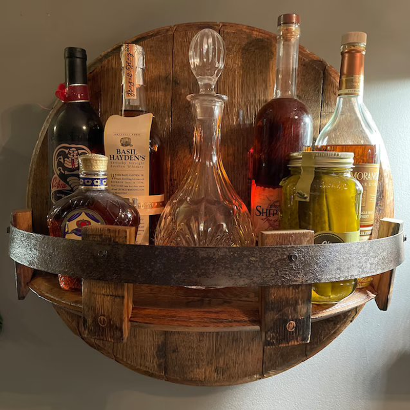 Floating Shelves Whiskey Barrel with Wall Mount | Rustic