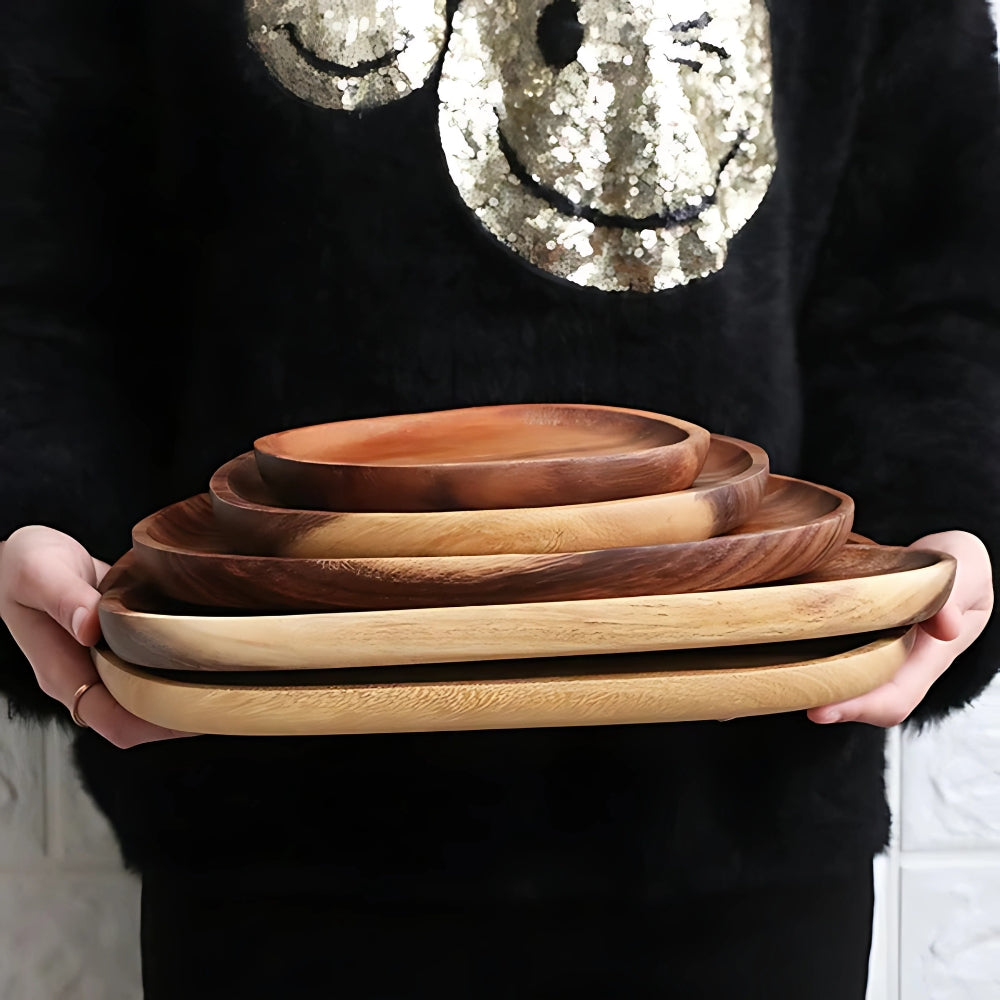 Kitchen Serving Acacia Wood Plates Irregular | Set of 5
