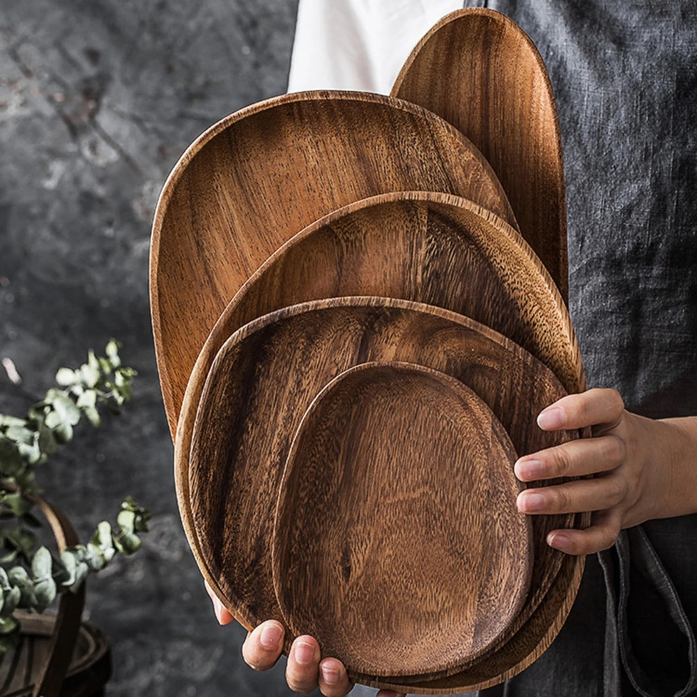 Kitchen Serving Acacia Wood Plates Irregular | Set of 5