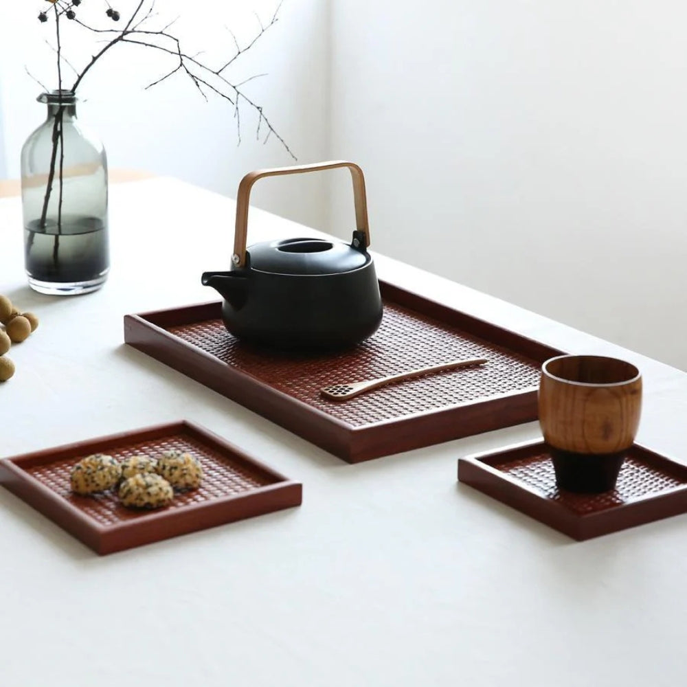Kitchen Serving Rattan Tray with Handles | Rectangular