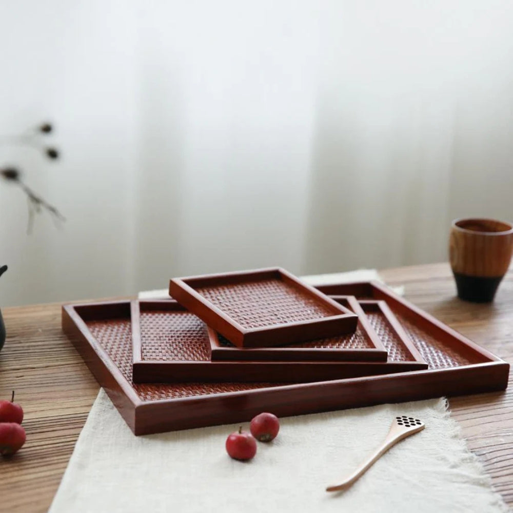 Kitchen Serving Rattan Tray with Handles | Rectangular