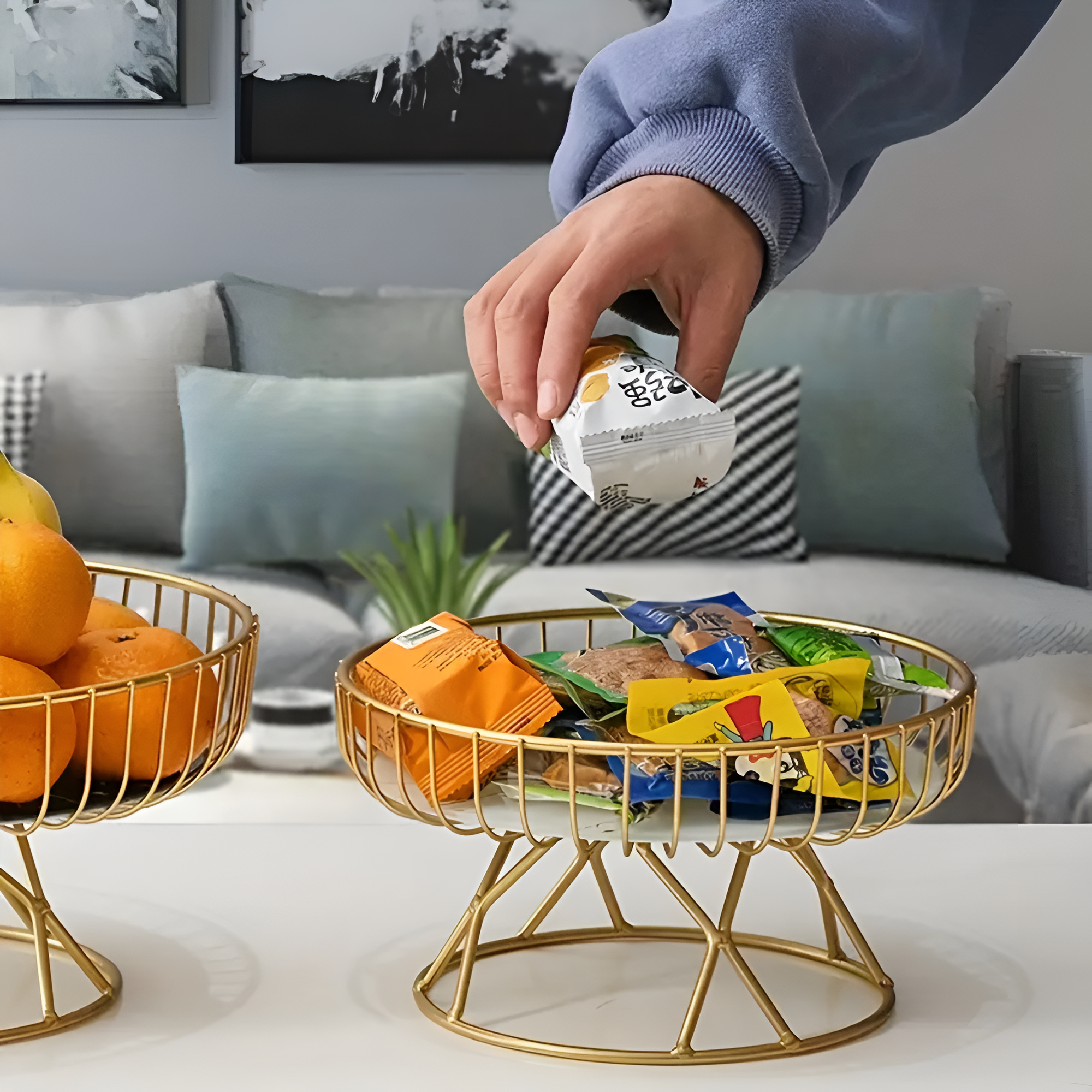 Kitchen Serving Wire Fruit Basket | Marble Base Design