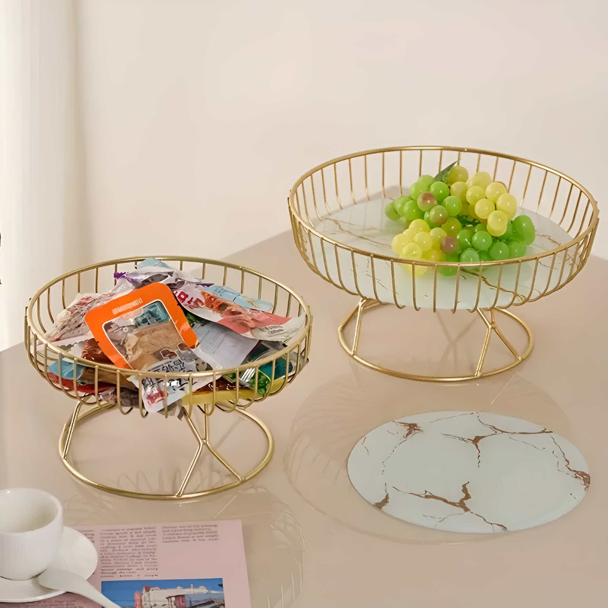 Kitchen Serving Wire Fruit Basket | Marble Base Design