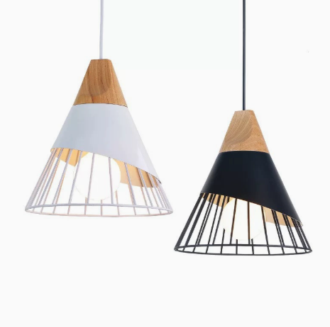 Pendant Light Cone Cage with Wood Top | Kitchen