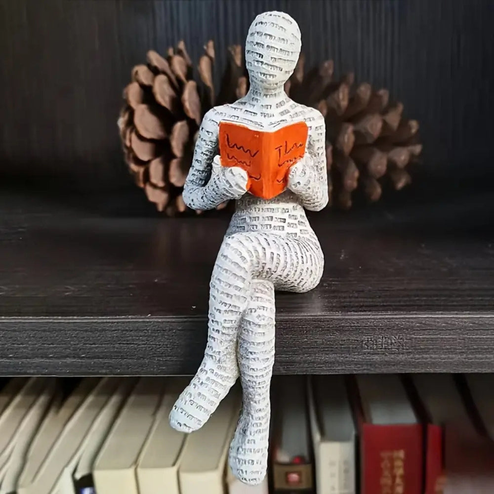 Reading Woman Statue with Book Accent | Shelf Decor