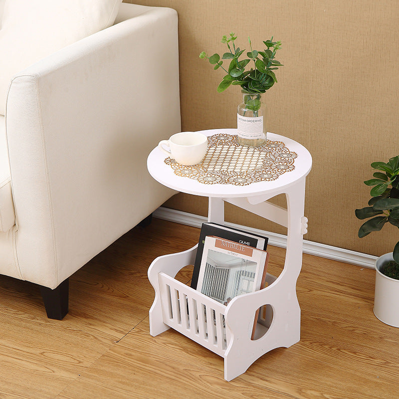 Side Table Round with Storage Basket for Living Room | Small