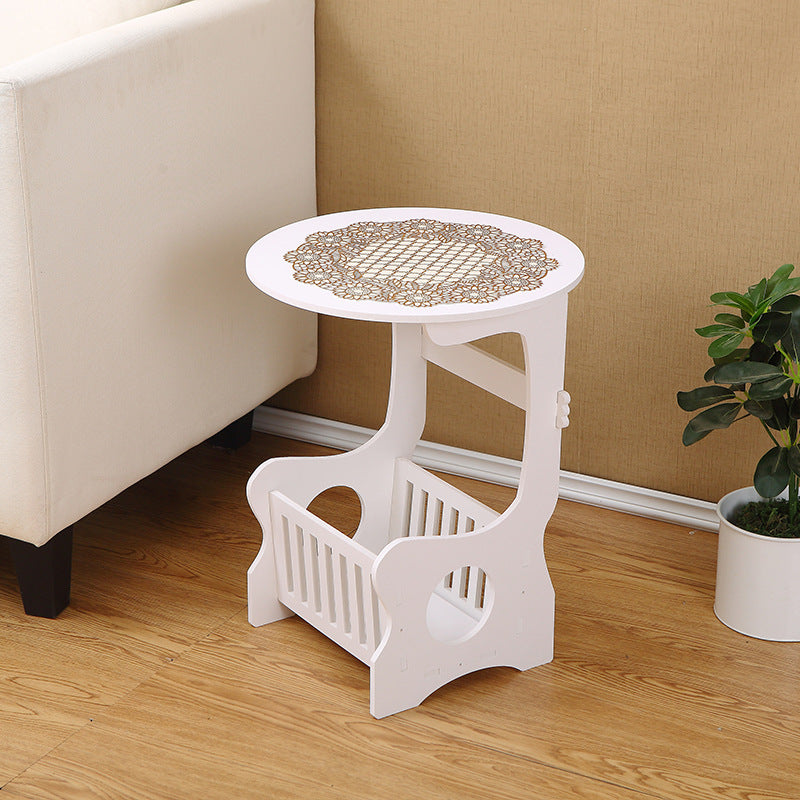 Side Table Round with Storage Basket for Living Room | Small