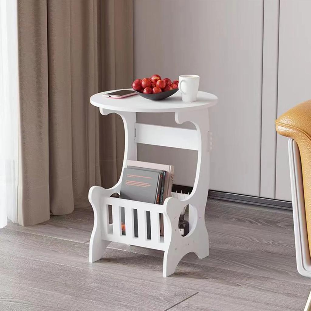 Side Table Round with Storage Basket for Living Room | Small