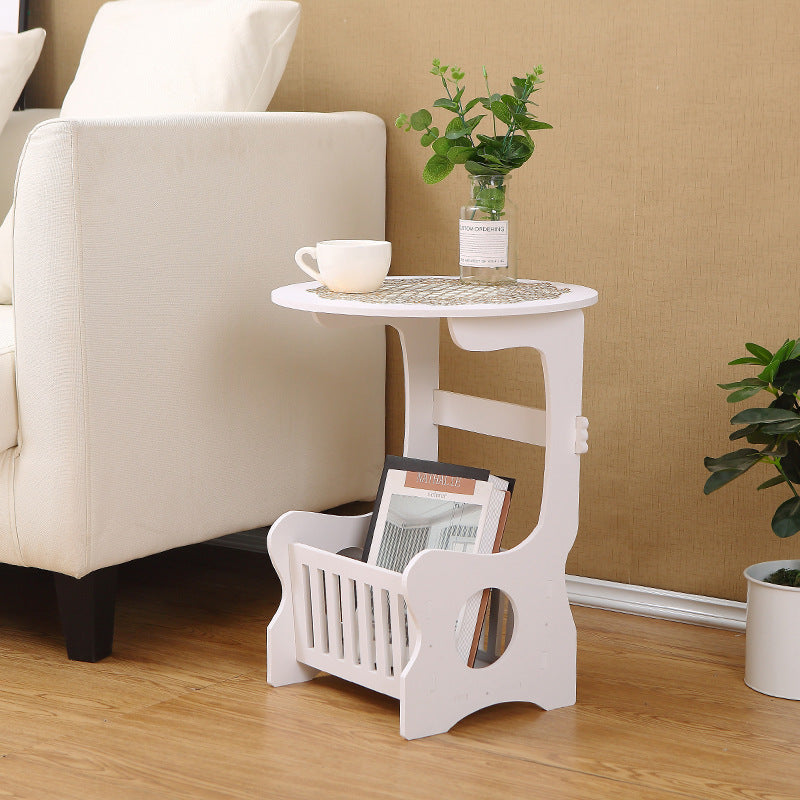 Side Table Round with Storage Basket for Living Room | Small