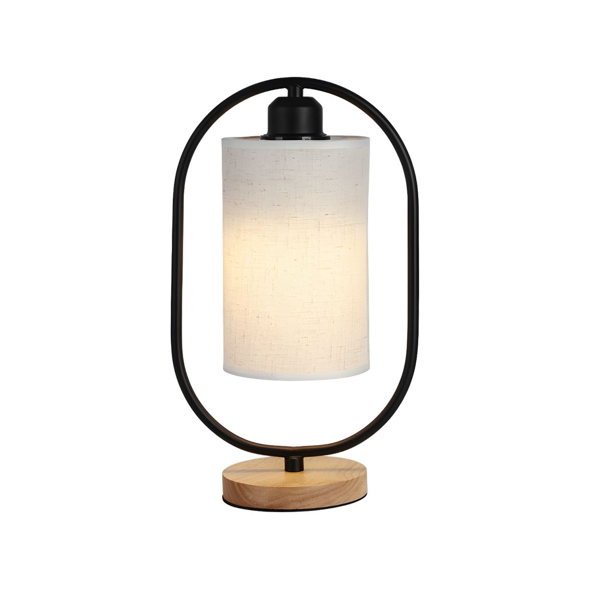 Table Lamp Oval Frame with Cloth Shade & Wooden Base | Bedside