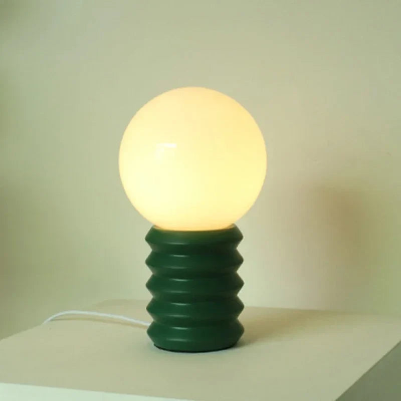 Table Lamps Globe Glass Ribbed Base for Bedroom | LED