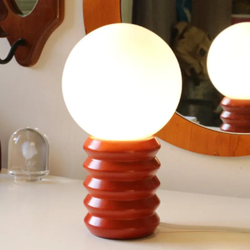 Table Lamps Globe Glass Ribbed Base for Bedroom | LED