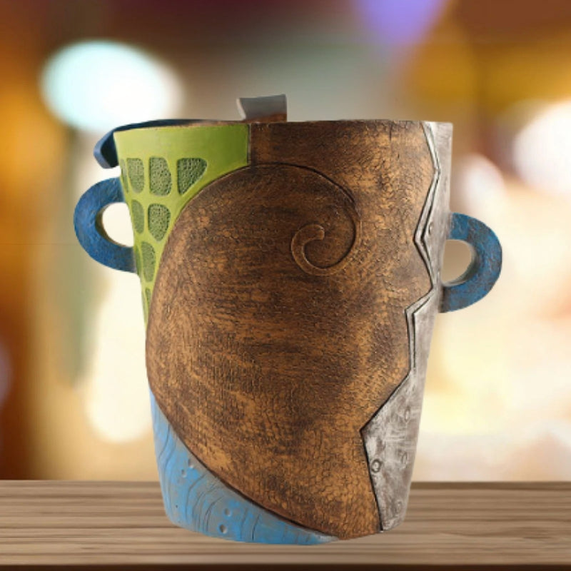Vase Face Design Abstract with Textured Patchwork | Planter
