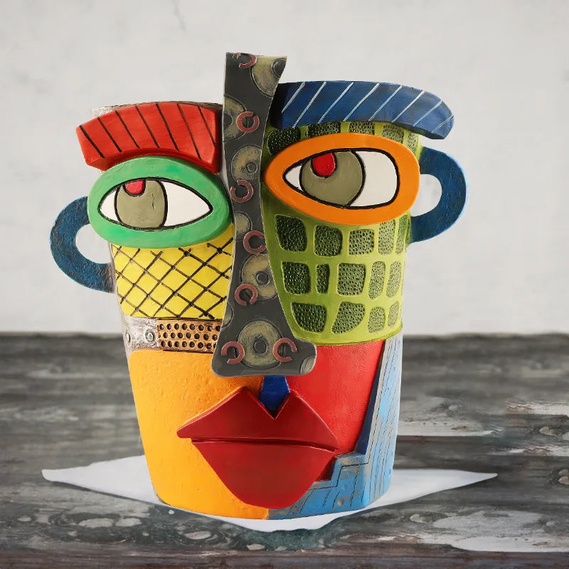 Vase Face Design Abstract with Textured Patchwork | Planter