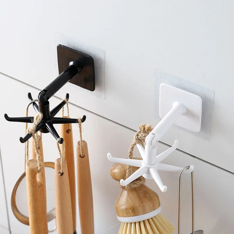 Wall Hooks Rotating Adhesive 6 Prong | Foldable Arms