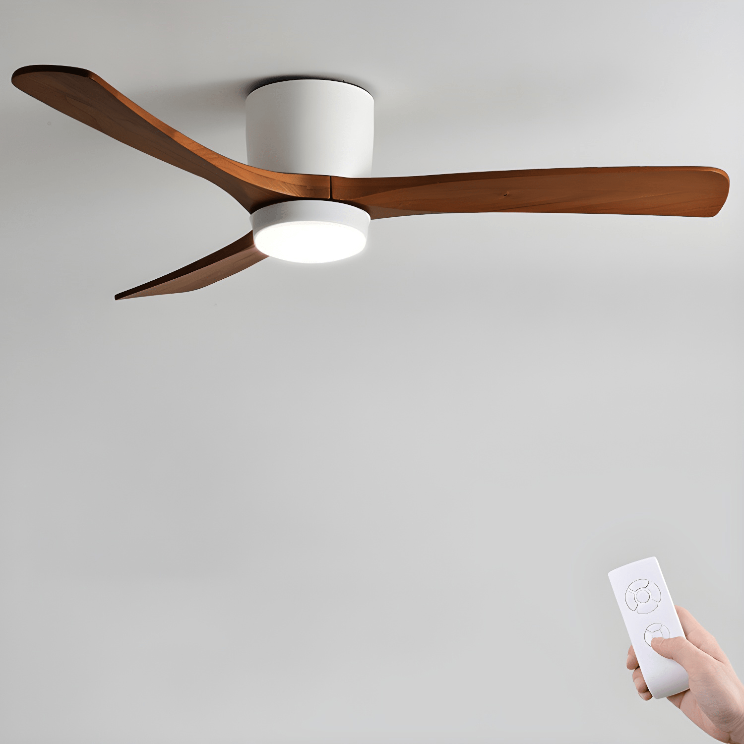 Ceiling Fan with Light 3-Blade Wood Remote | Flush Mount