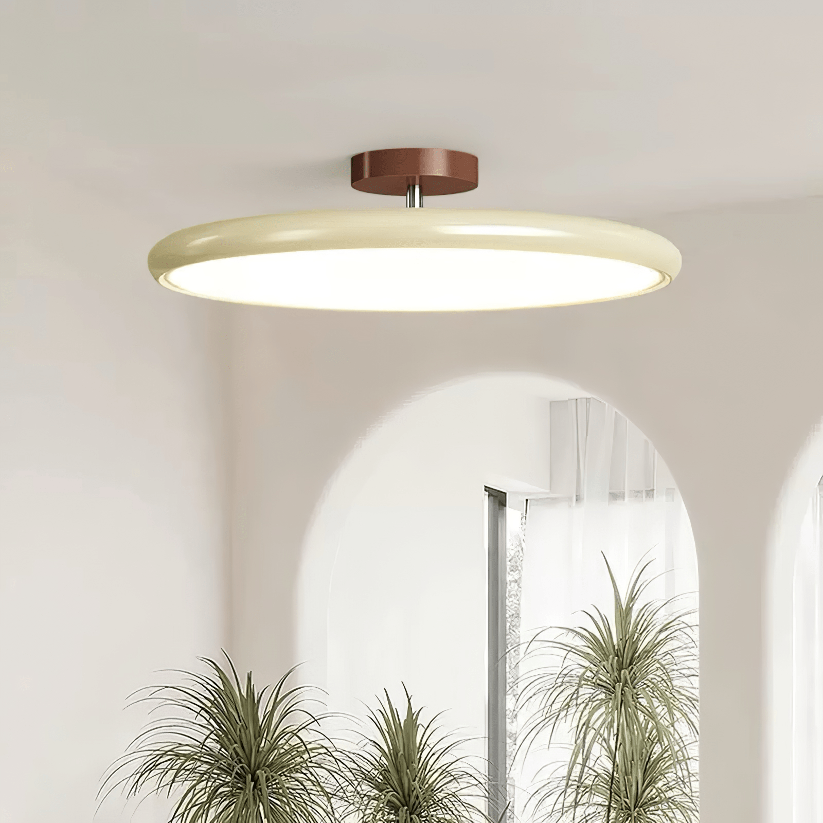 Ceiling Light LED Round Cream Disc Terracotta | Modern