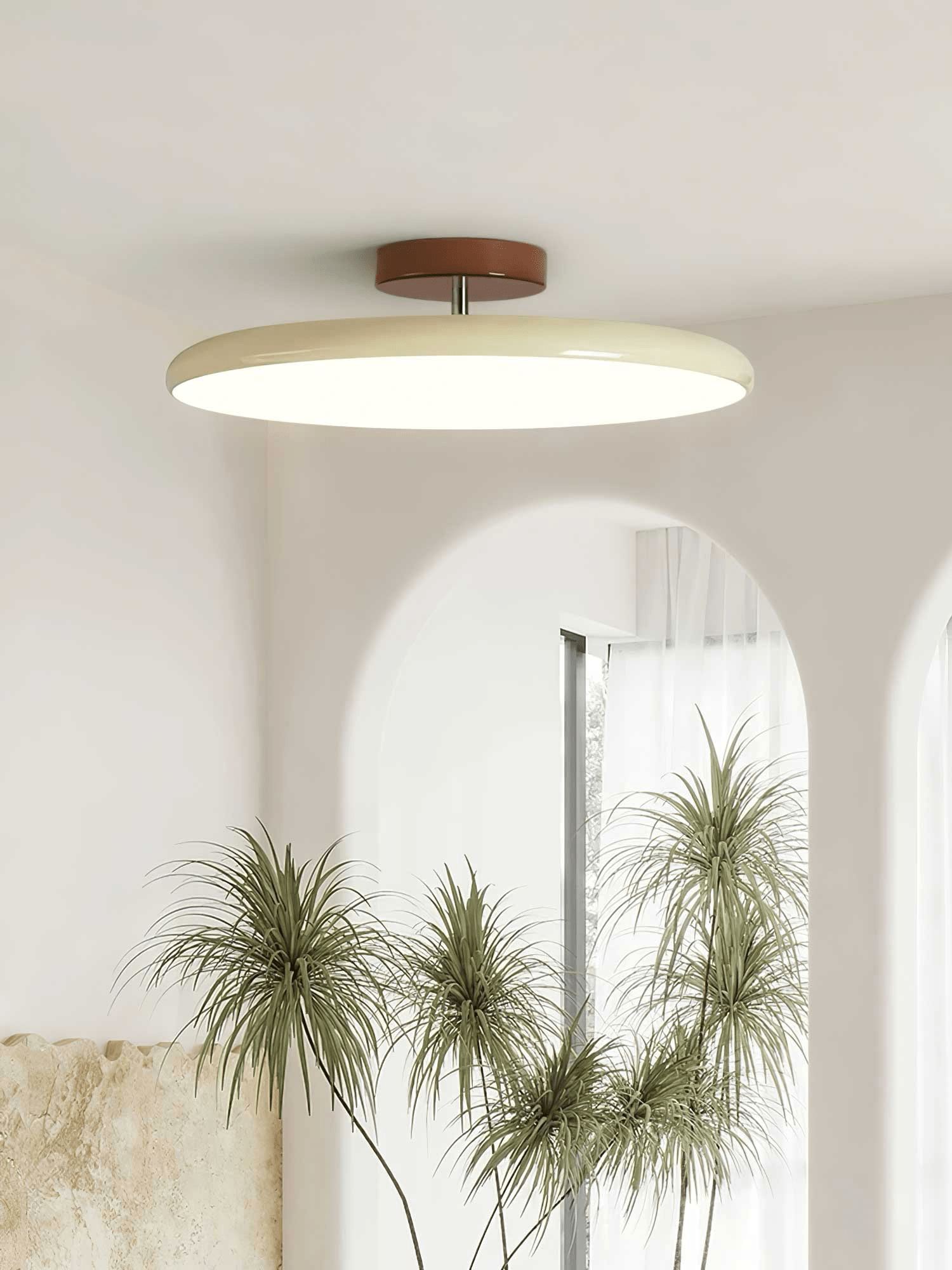 Ceiling Light LED Round Cream Disc Terracotta | Modern