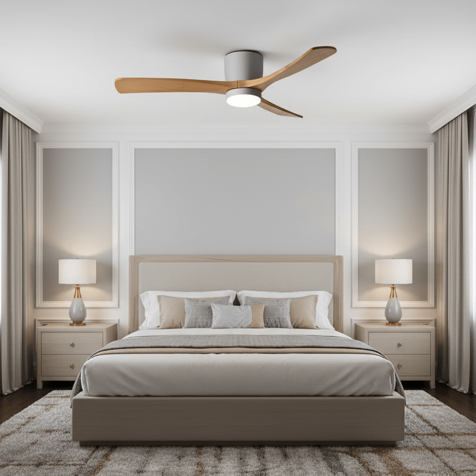 Ceiling Fan with Light 3-Blade Wood Remote | Flush Mount