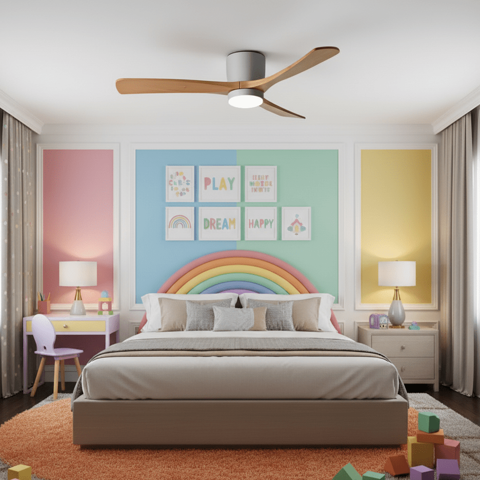 Ceiling Fan with Light 3-Blade Wood Remote | Flush Mount