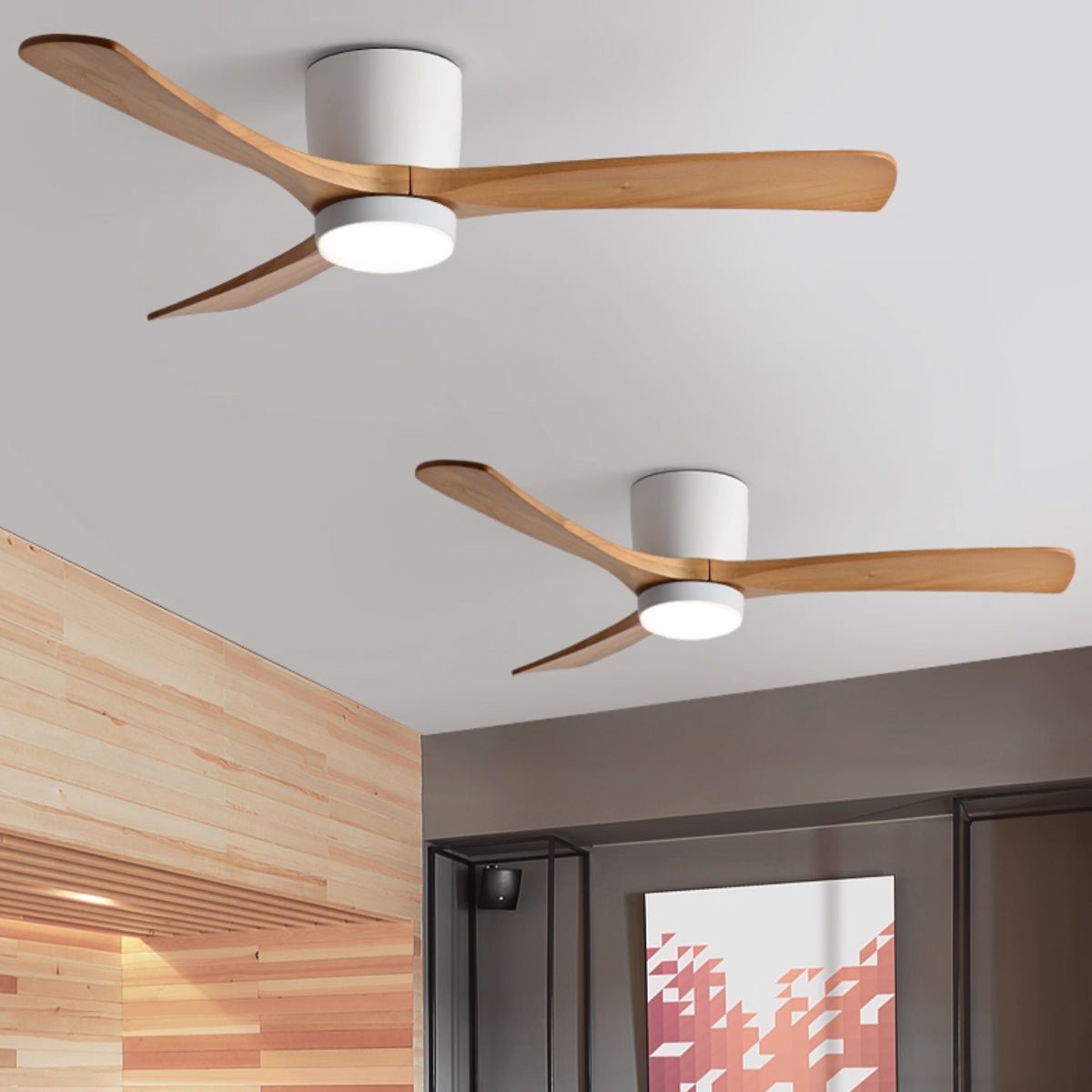 Ceiling Fan with Light 3-Blade Wood Remote | Flush Mount
