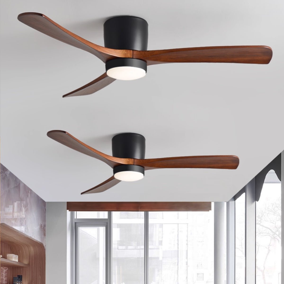Ceiling Fan with Light 3-Blade Wood Remote | Flush Mount