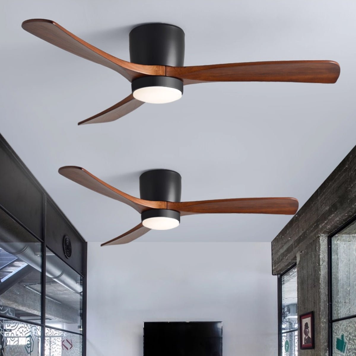 Ceiling Fan with Light 3-Blade Wood Remote | Flush Mount