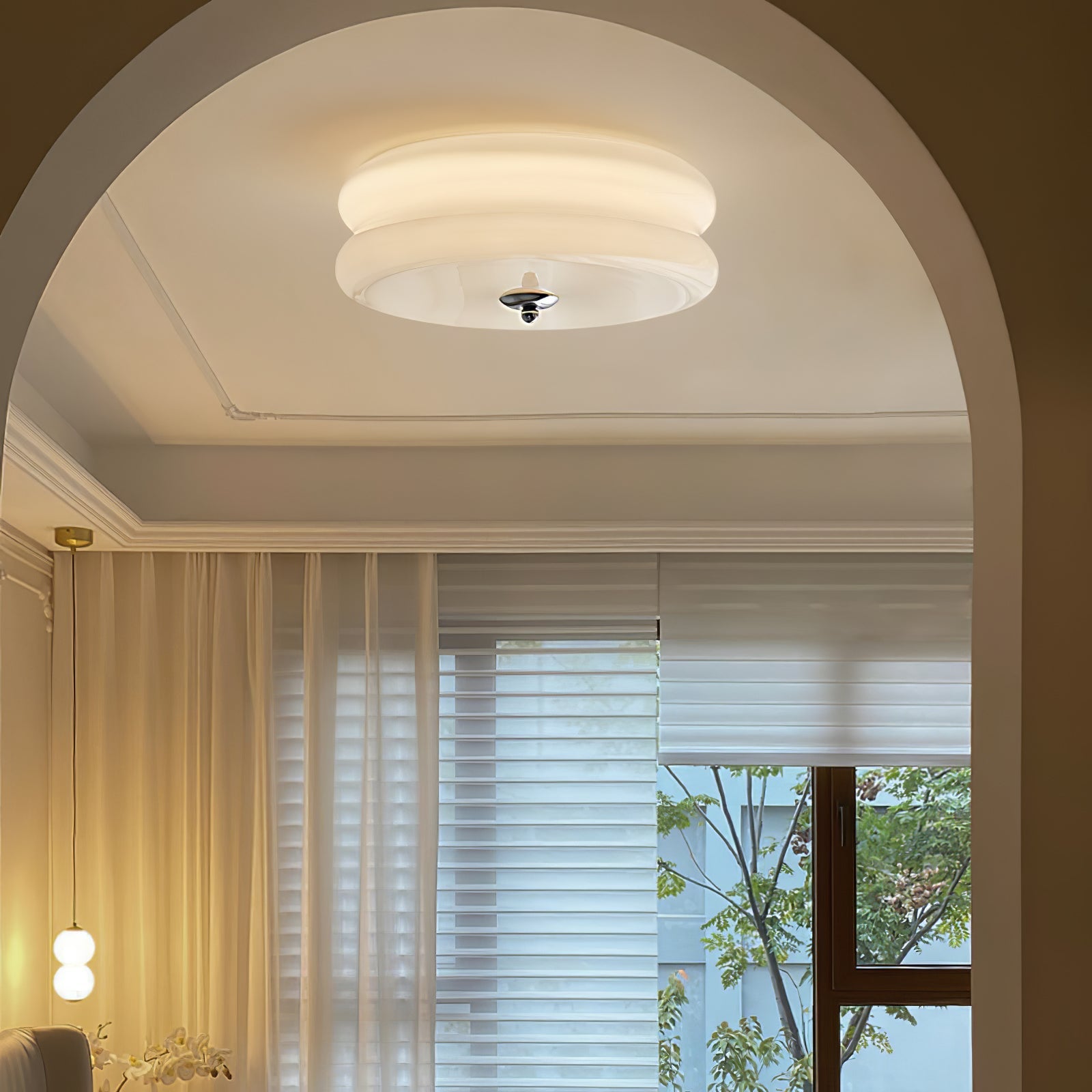 Flush Mount Ceiling Light Cream Glass Tiered | Retro