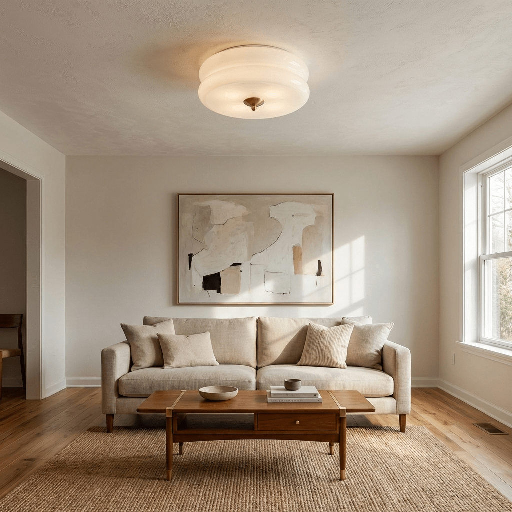 Flush Mount Ceiling Light Cream Glass Tiered | Retro