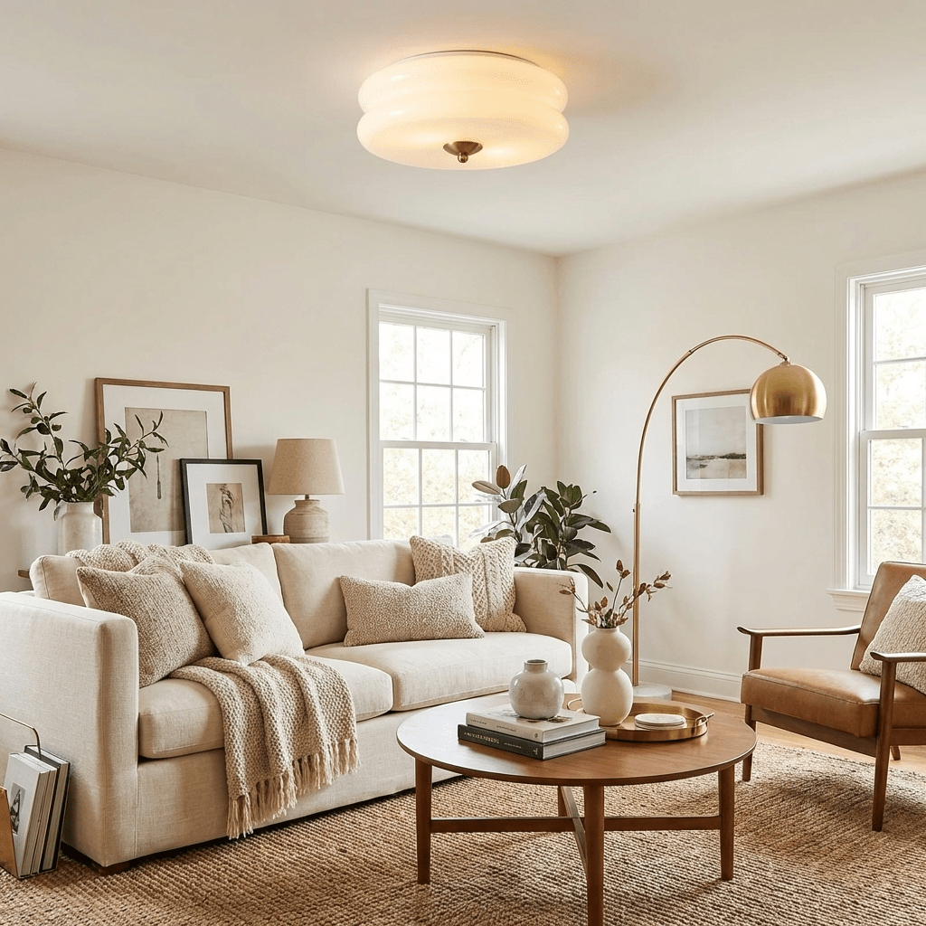 Flush Mount Ceiling Light Cream Glass Tiered | Retro