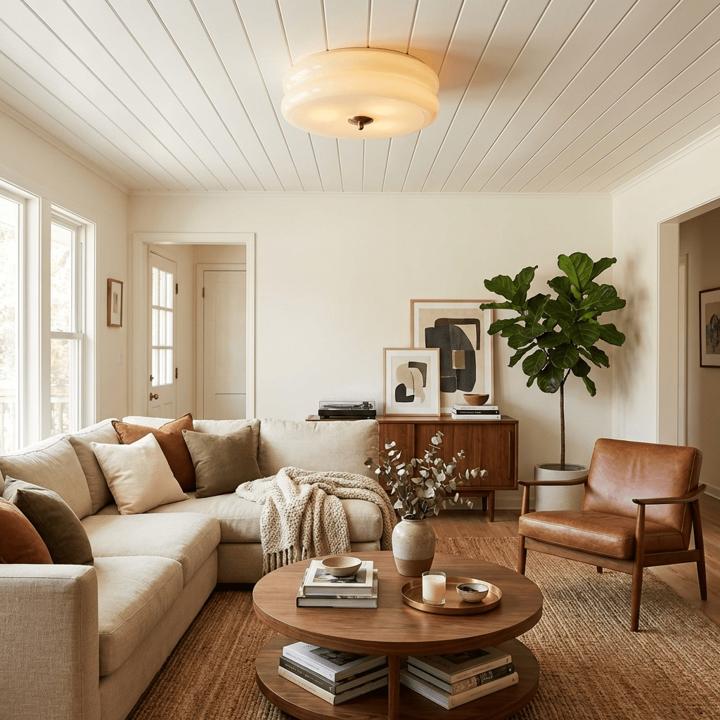 Flush Mount Ceiling Light Cream Glass Tiered | Retro