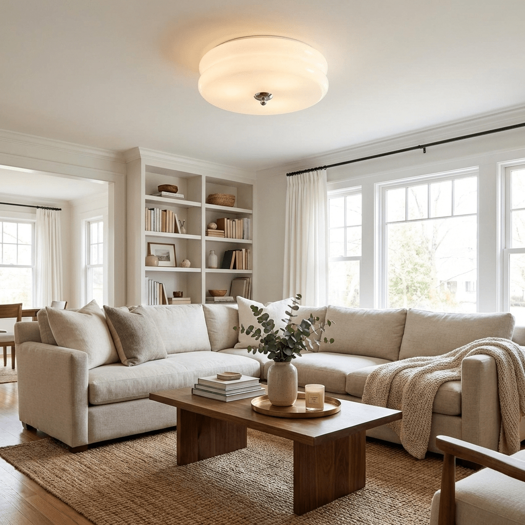 Flush Mount Ceiling Light Cream Glass Tiered | Retro