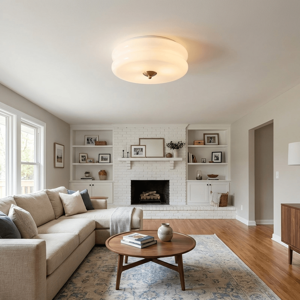 Flush Mount Ceiling Light Cream Glass Tiered | Retro